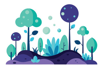 Naklejka premium Bioluminescent Forest Ecosystem Whimsical Vector Design with Glowing Flora and Fauna