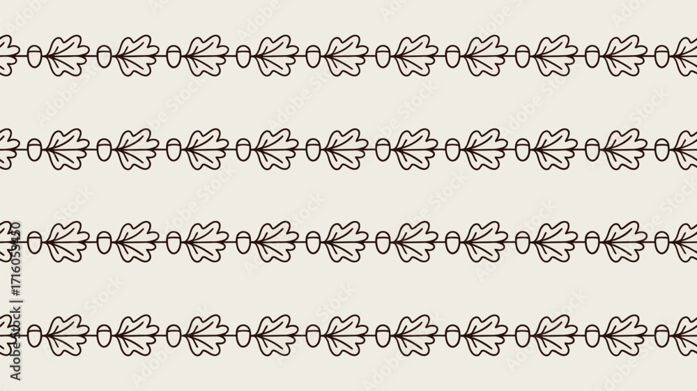 Aufkleber repeated pattern of oak leaves and acorns in horizontal rows against a light background surface