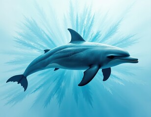 Majestic Dolphin Swimming Gracefully Underwater, Surrounded by Bubbles and Light, Illustrating Marine Life and Natural Beauty of Ocean Habitat