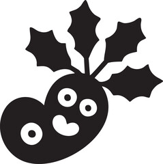 Cute holly berry character with leaves – black & white Christmas silhouette vector