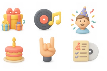 Colorful 3d icons of celebratory elements and party themes