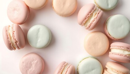 Obraz premium Pastel Macarons in Circle – Minimal Sweet Dessert Flat Lay Photography