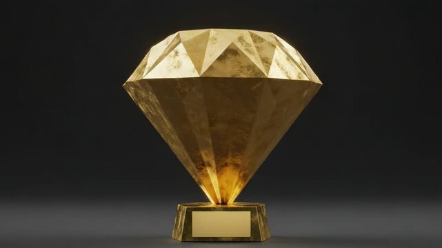 A stunning, intricately designed gold trophy shaped like a diamond, radiating brilliance and sophistication, perfect for celebrating remarkable achievements and excellence.