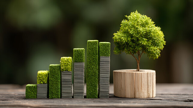 analysis of green investment banking charts with bar charts demonstrating eco-friendly stock market trends showcasing financial growth and sustainability