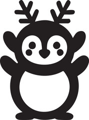 Cute penguin with reindeer antlers – black & white Christmas silhouette vector
