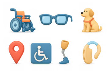 Accessibility and assistance icons in 3d design for inclusive communication