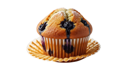 Fresh blueberry muffin ready to eat isolated PNG with Transparent Background