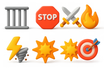 3d emoji collection: stop sign, tools, and weather symbols