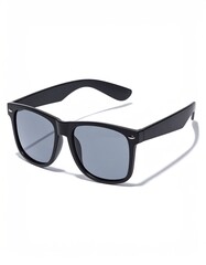 Classic black rectangular sunglasses with gray lenses, simple design, matte finish