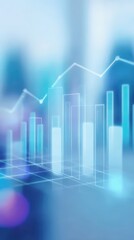 Ascending graph on blue and white background, visualizing growth progress