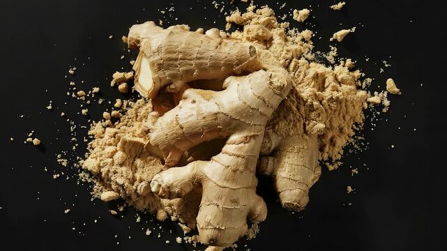 A close-up shot of fresh ginger on a dark background