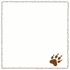 Obraz premium Minimalist Bear Paw Print Border Design Featuring Decorative Swirl Edges in a Symmetrical Square Layout on White Background