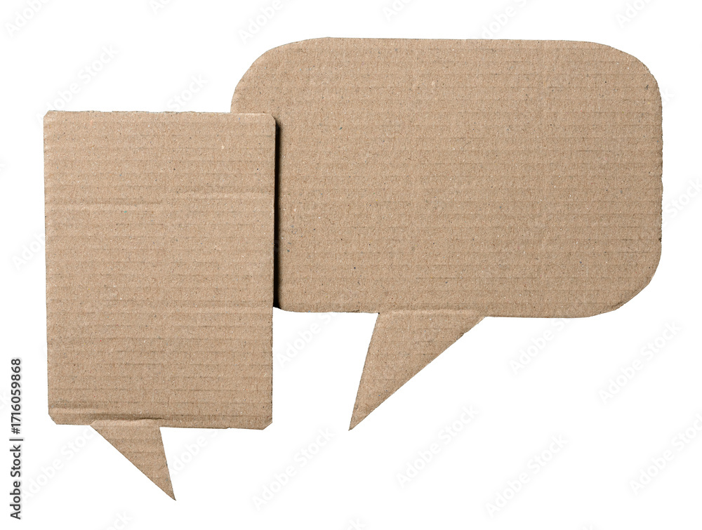 Poster brown blank cut out cardboard paper speech bubbles with copy space for text on transparent png backg