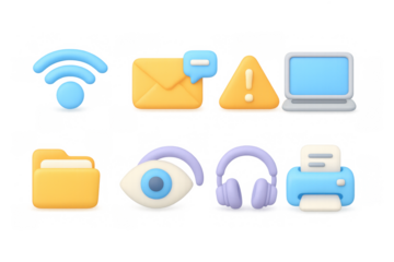 Colorful 3d icons of technology gadgets and communication symbols