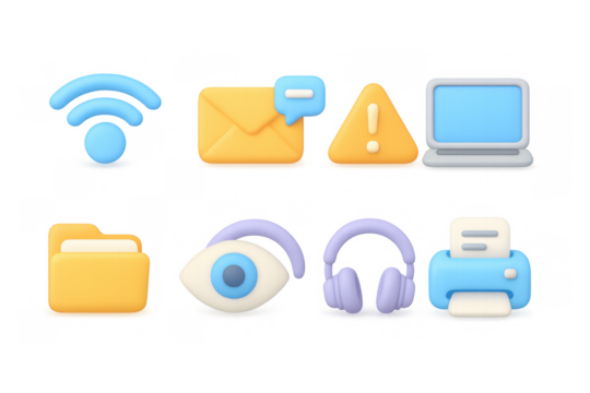 Colorful 3d icons of technology gadgets and communication symbols