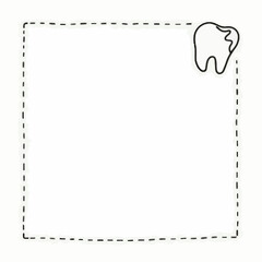 Fototapeta premium Minimalistic Illustration of a Tooth Positioned in the Corner of a Dotted Line Square with a White Background