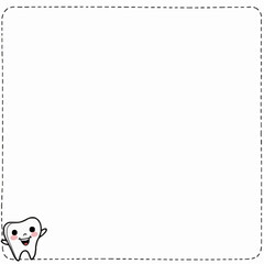 Obraz premium Playful Cartoon Tooth on White Background with Dotted Border for Dental Hygiene and Pediatric Dentistry Promotions or Educational Materials