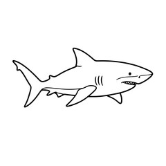Obraz premium Cartoon shark swimming in ocean with simple line art design 