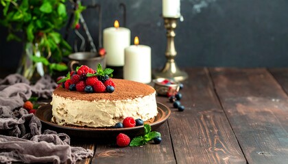 Naklejka premium Tiramisu cake with berries
