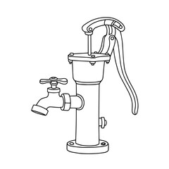 Traditional hand-operated water pump in minimal line art style  