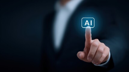 Business professional engaging with interactive display, a modern approach to technology and innovation