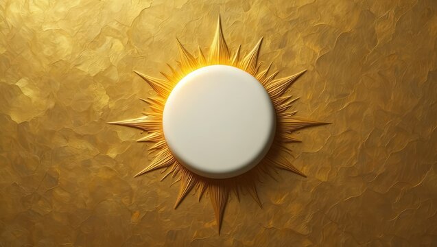 Golden sun symbol with bright glowing circle, radiating warmth and cosmic energy. Generative AI.
