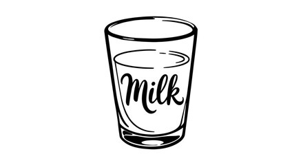 Glass of milk with handwritten text on a simple background  