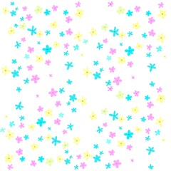 Scattered Floral Pattern with Blue, Pink, Yellow On White Background 