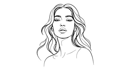 Elegant line art portrait of a woman with flowing hair  