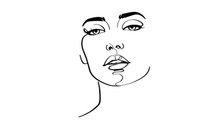 Minimalist line drawing of a woman's face in monochrome style  