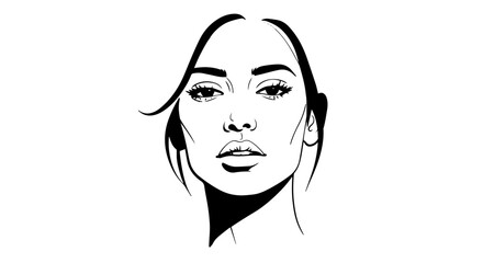 Black and white minimalist portrait of a young woman with long hair  