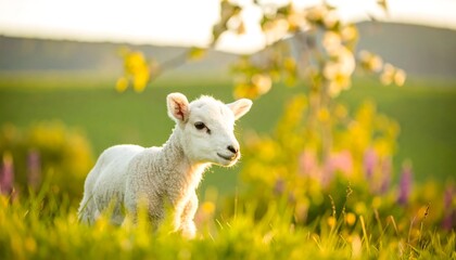 Adorable lamb in a spring meadow