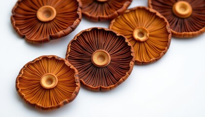 Obraz premium Dried Reishi Mushroom Slices White Background