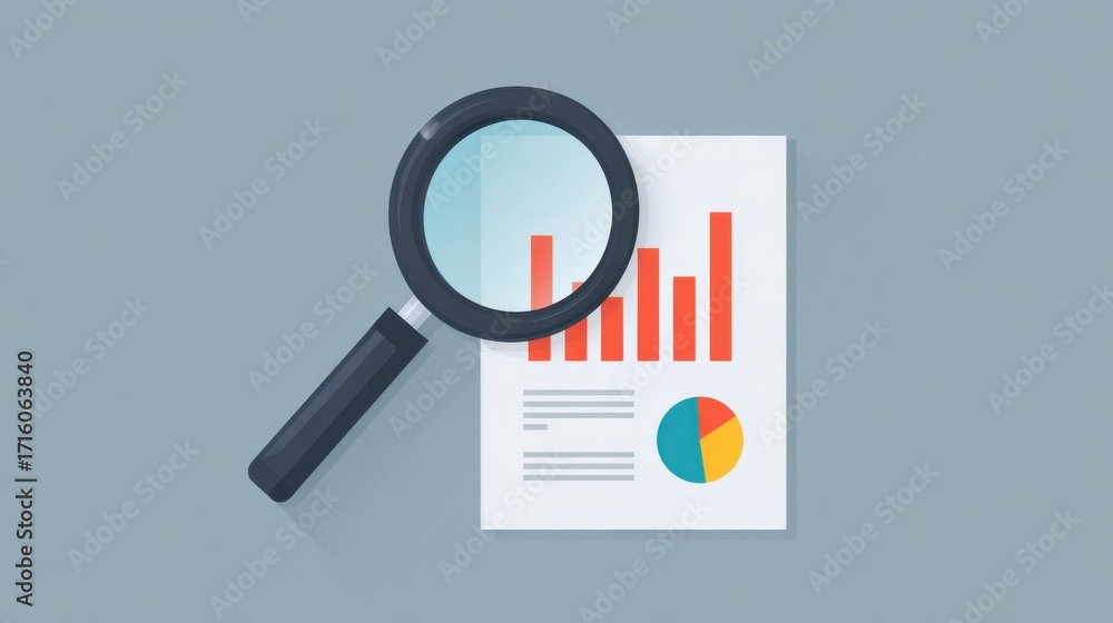 Poster a magnifying glass is on top of a piece of paper with a graph on it