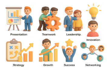 3d business concepts: teamwork, strategy, and innovation illustrations