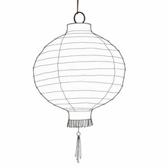 Obraz premium Elegant Illustration of a Traditional Hanging Lantern with Tassels Showcasing Minimalist Line Art in a Clean and Simple Design with a Focus on Cultural Aesthetics