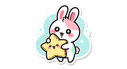 Obraz premium Adorable Bunny Vector Illustration A Flying Starry Dream
