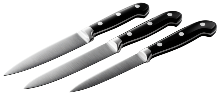 Sleek Paring Knife Trio: Diagonal Alignment on Black