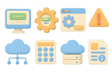 3d colorful interface icons for cloud computing and data processing