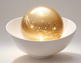 Golden sphere in a white bowl