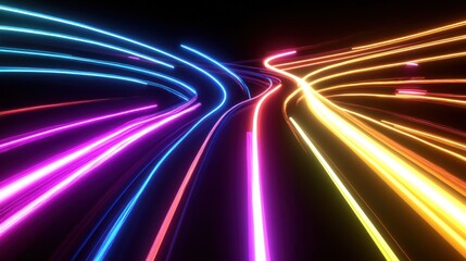 Obraz premium Abstract neon light trails swirling in dark space
