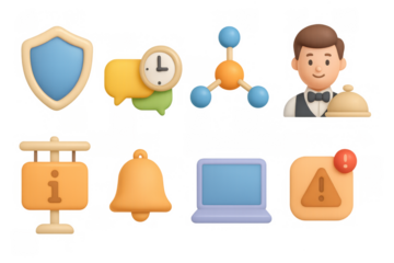 Colorful 3d icons set with business and technology elements