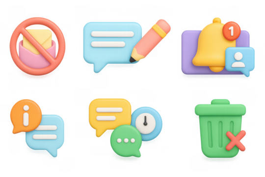 3d message and notification icons: communication and alerts in modern design