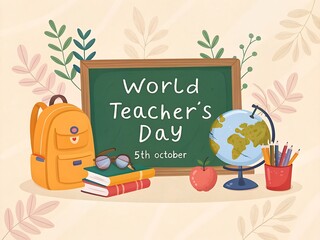 World teachers day celebration with school supplies and globe on a desk