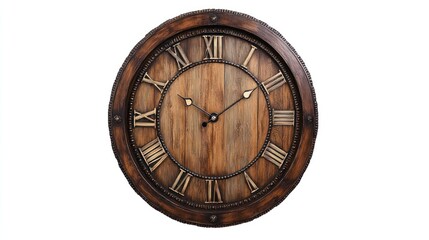 Round wooden wall clock with Roman numerals