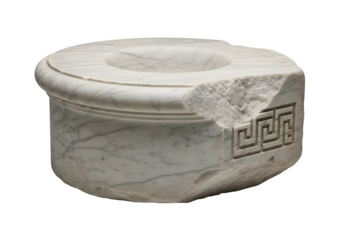 A weathered marble base with a greek key design, isolated on transparent background, showcasing the beauty of ancient architectural elements and craftsmanship