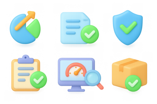 Colorful 3d icons for business and technology concepts