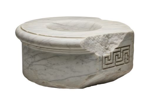 A weathered marble base with a greek key design, isolated on transparent background, showcasing the beauty of ancient architectural elements and craftsmanship