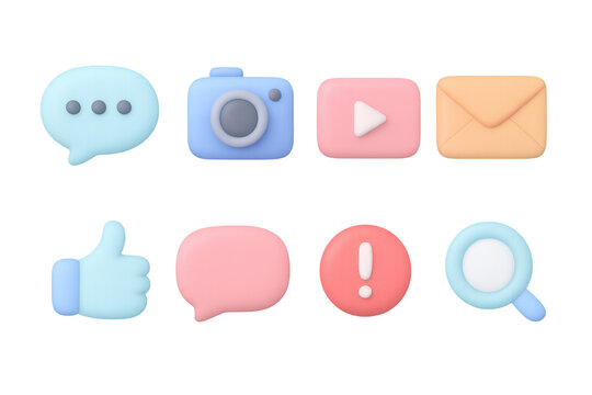 3d social media icons set with communication and multimedia elements - Powered by Adobe
