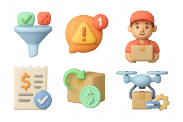 3d logistic and e-commerce icons featuring delivery and notifications